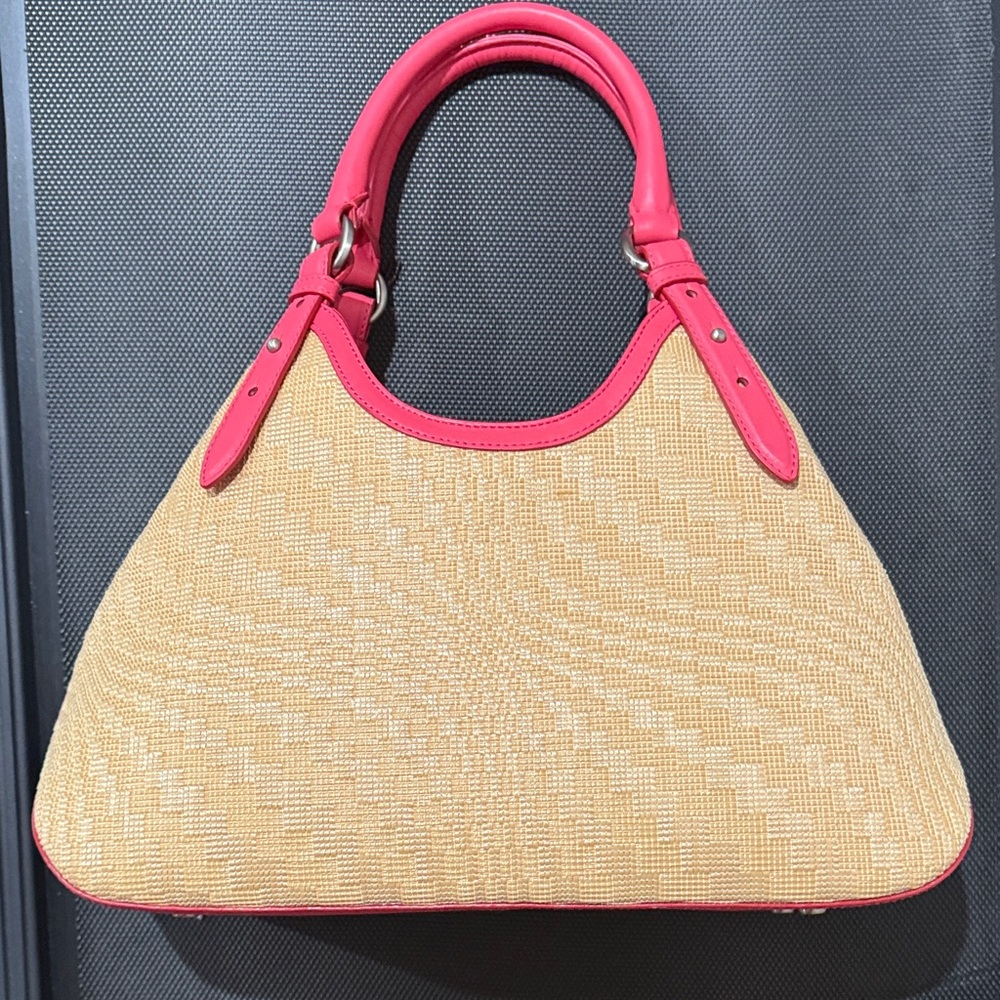 NWT Cole Haan Woman’s Pink Leather and Woven Straw Handbag